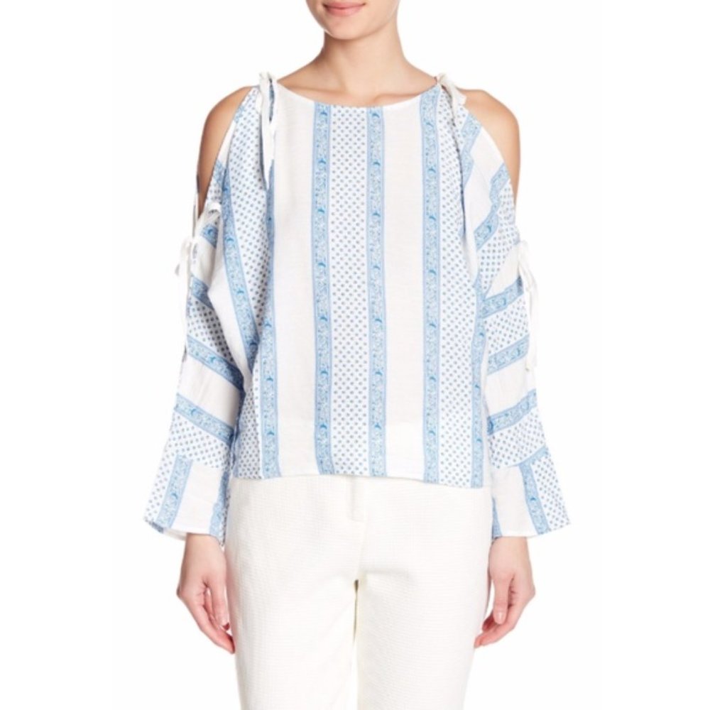 Line & Dot Blue/White Agathe Tie Sleeve Blouse